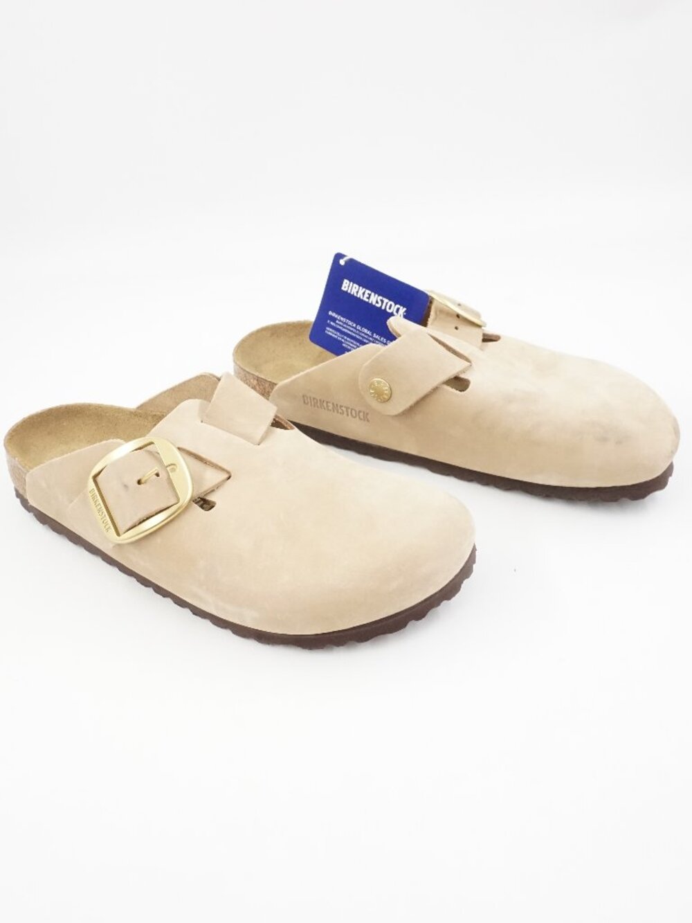 Birkenstock Boston Big Buckle Clogs in Sandcastle Leather - Women's Size US 7